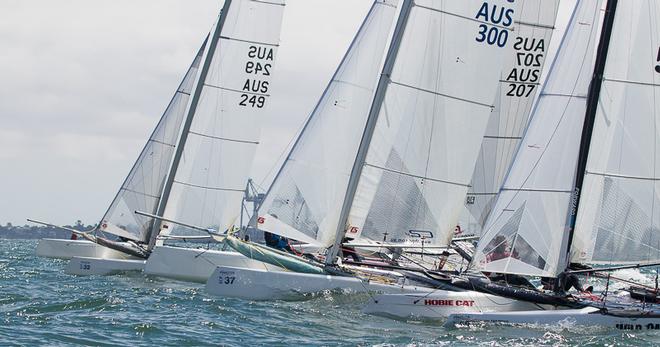 AUS300 (37) is Jonathan Bannister and former Olympian Krystal Wier. This is just after start of third (and last) race of the day. - Pinkster Gin 2017 F18 Australian Championship ©  Alex McKinnon Photography http://www.alexmckinnonphotography.com